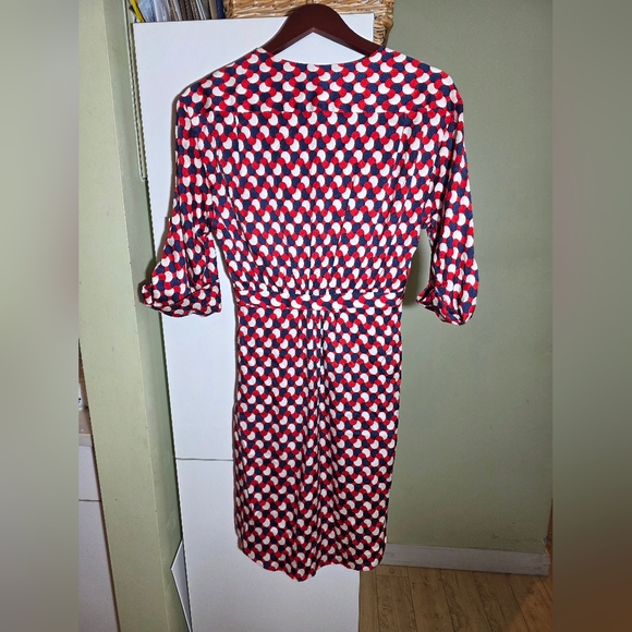 Milly Of New York Red Navy & White Geometric Faux-Wrap Dress Size 2 - Picture 3 of 8